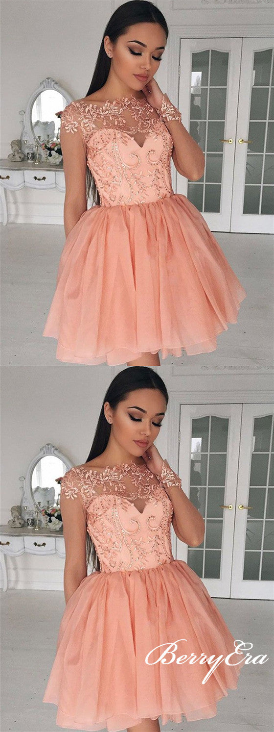 See Through Long Sleeves Lace Tulle Homecoming Dresses