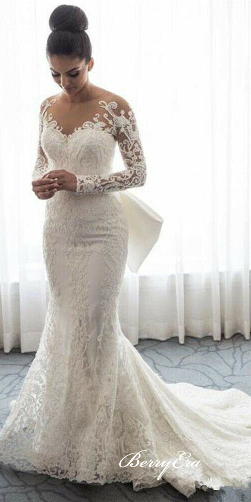 Gorgeous Long Mermaid 2 Pieces Lace Wedding Dresses, Luxury Bridal Gown