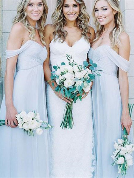 Mismatched Long Light Blue Chiffon Bridesmaid Dresses, Wedding Party Dresses