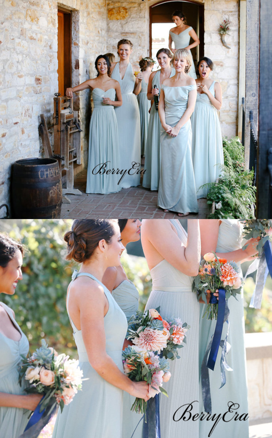 Mismatched Light Blue Chiffon Long Bridesmaid Dresses