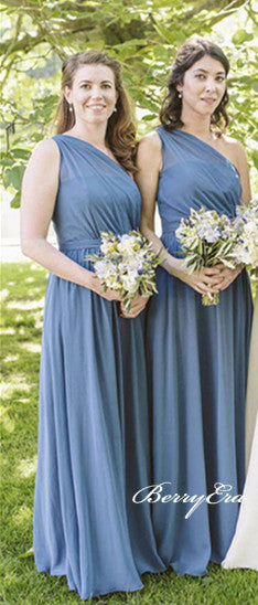 One Shoulder A-line Chiffon Long Bridesmaid Dresses