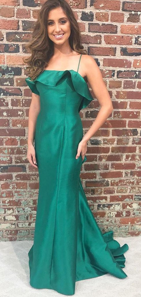 Sling Green Emerald Long Elastic Satin Prom Dresses