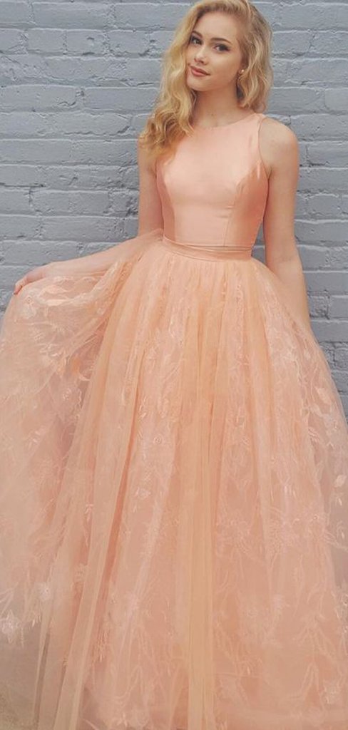 2 Pieces Peach Satin Top Lace Skirt Long Prom Dresses Berryera 2 Pieces Peach Satin Top Lace Skirt Long Prom Dresses Berryera