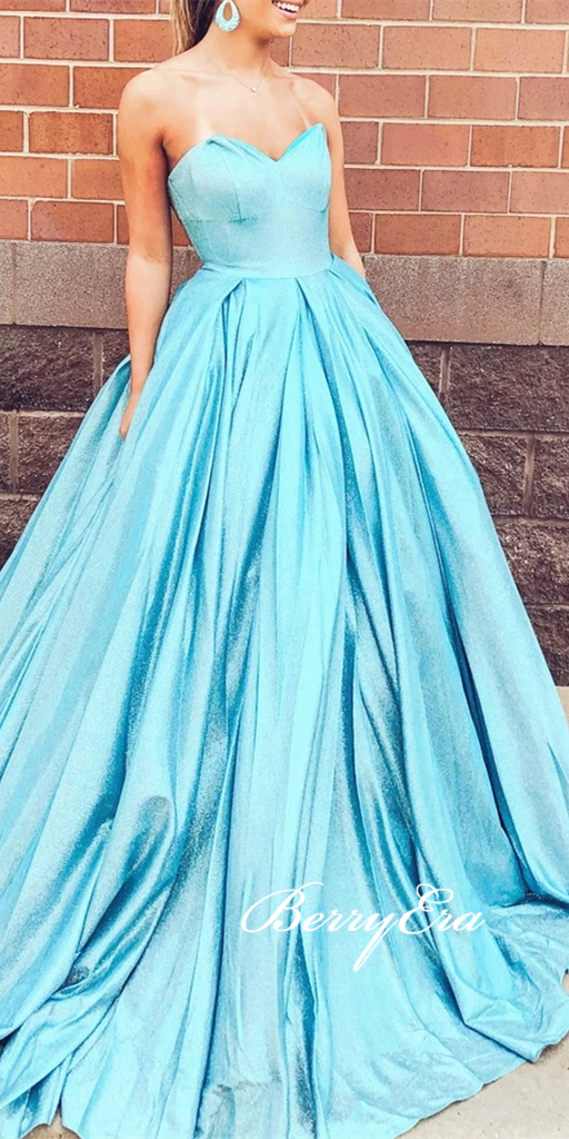 Sweetheart Long A-line Light Blue Prom Dresses, Prinecess Prom Dresses, 2020 Prom Dresses