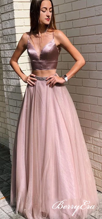 2 Pieces Dusty Rose Satin Top Tulle Long Prom Dresses, Newest Prom Dre Berryera 2 Pieces Dusty Rose Satin Top Tulle Long Prom Dresses, Newest Prom Dre Berryera