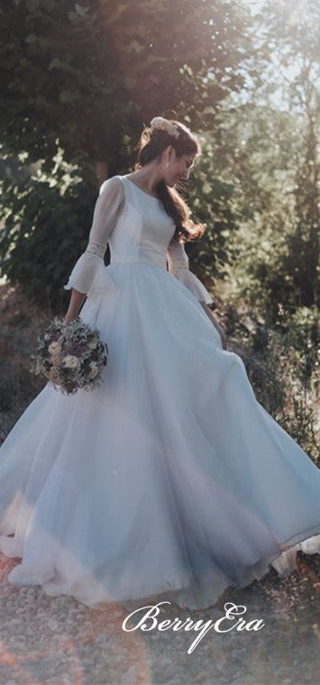 Long Sleeves Romantic Boho Ivory A-line Wedding Dresses