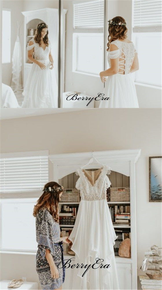 Rustic Country Wedding Lace Dresses, Ivory Long Wedding Dresses, Affordable Wedding Dresses