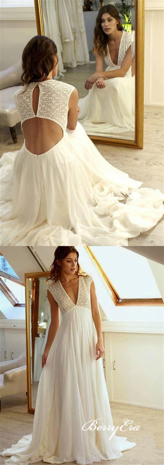 V-neck Lace Top A-line Chiffon Skirt Wedding Dresses Berryera V-neck Lace Top A-line Chiffon Skirt Wedding Dresses Berryera