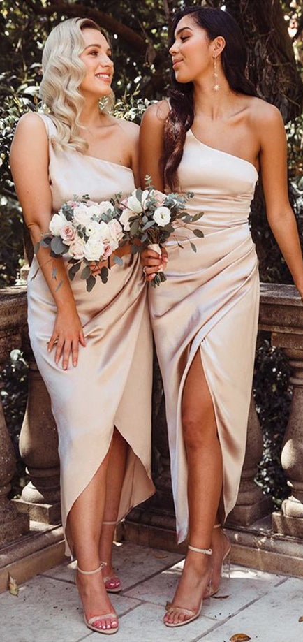 One Shoulder Long Bridesmaid Dresses, Sheath Bridesmaid Dresses, Simple Popular Bridesmaid Dresses, RC006