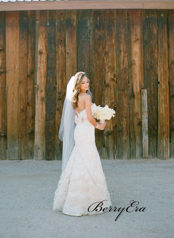 Lovely Strapless Lace Wedding Dresses, Custom Design Bridal Wedding Dresses