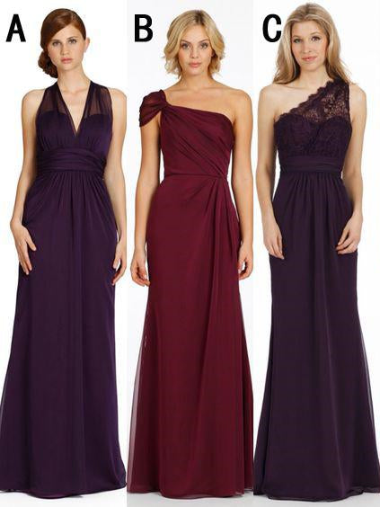 Mismatched Long Chiffon Bridesmaid Dresses, Wedding Party Dresses