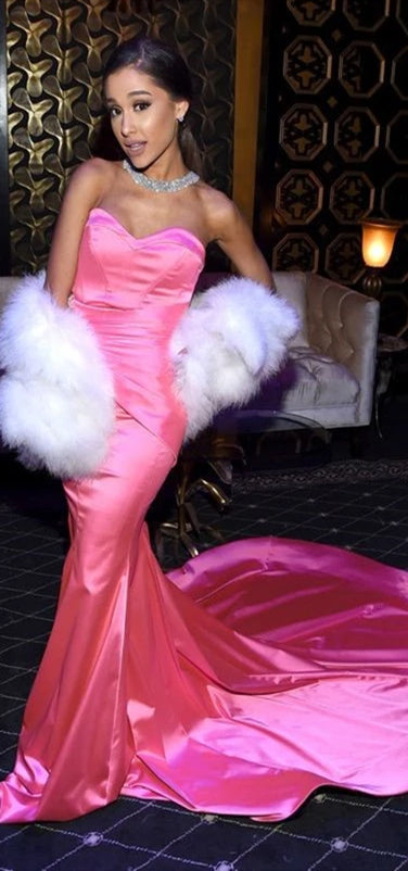 Ariana Grande Pink Mermaid Long Prom Dresses, Simple Sexy Prom Dresses, Celebrity Dresses