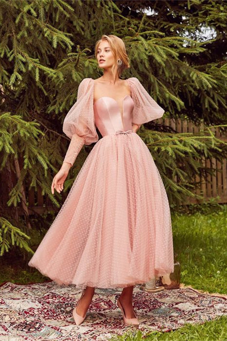 Gorgeous Pink Tulle Satin Teal Length Prom Dresses, 2021 Prom Dresses, Berryera Gorgeous Pink Tulle Satin Teal Length Prom Dresses, 2021 Prom Dresses, Berryera