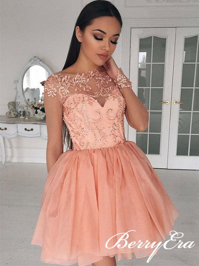 See Through Long Sleeves Lace Tulle Homecoming Dresses