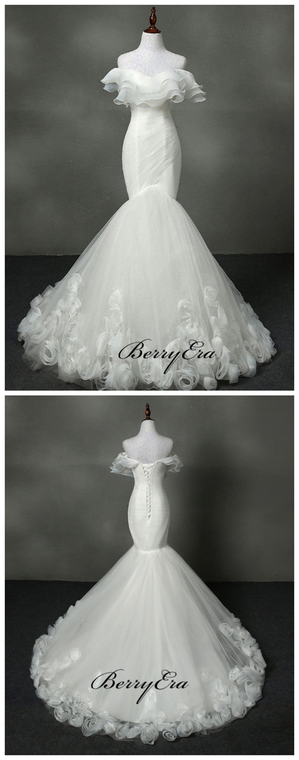 Elegant Lace Wedding Dresses, Mermaid Fancy Modest Wedding Dresses