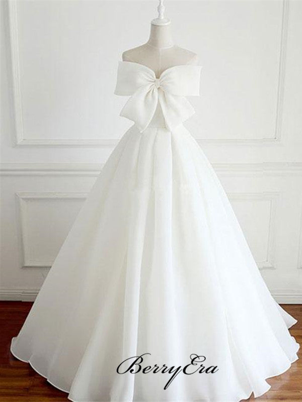 Sweetheart A-line Chiffon Wedding Dresses, Modest Wedding Dresses With Bow