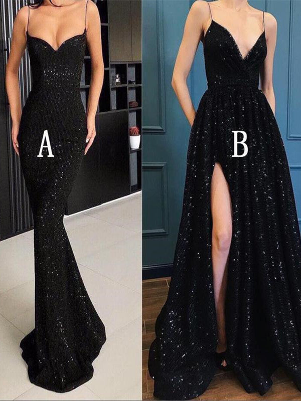 2019 Black Sparkle Popular Long Prom Dresses,Bling Sequin Prom Dress