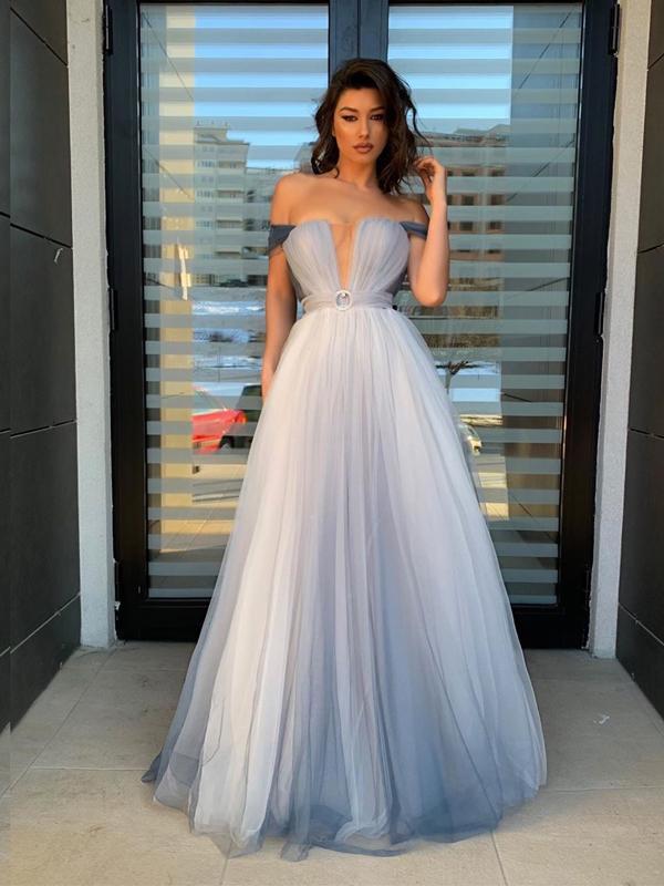 Simple Tulle 2021 Long Prom Dresses, A Line Popular Prom Dresses, Girls Graduation Party Dresses