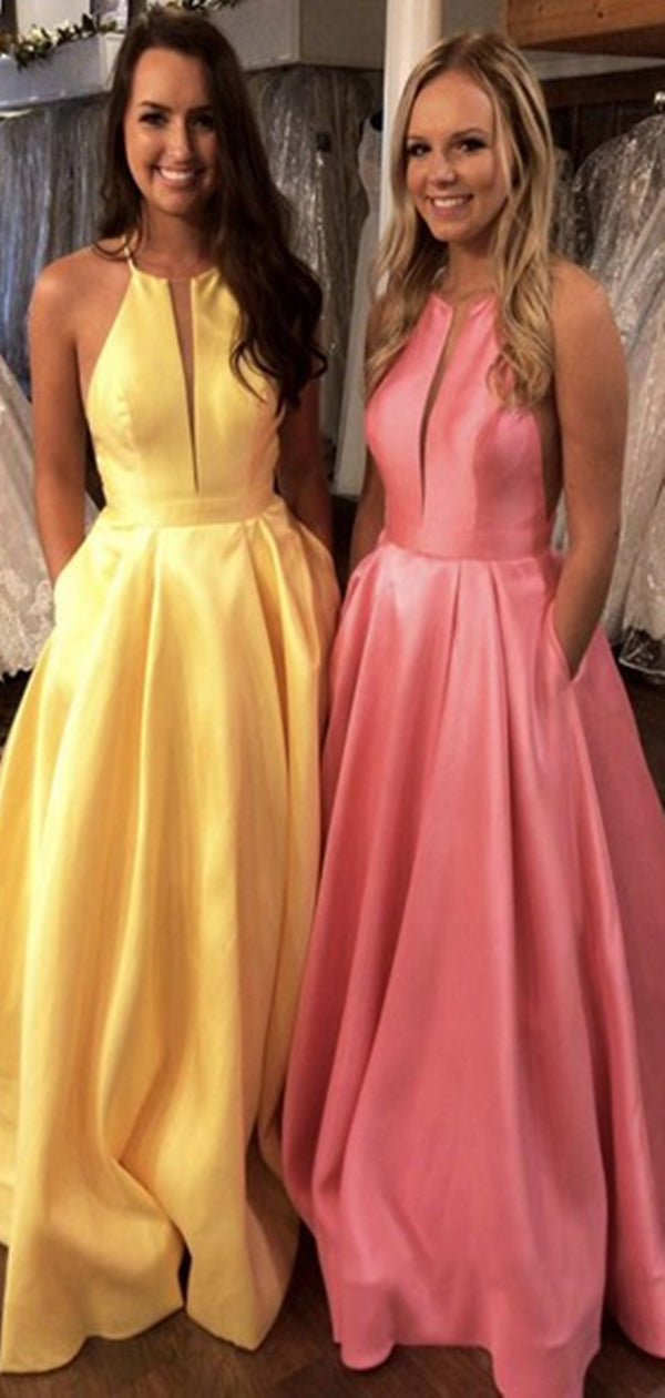 Simple Long A-line Satin Prom Dresses, Newest Cheap Prom Dresses
