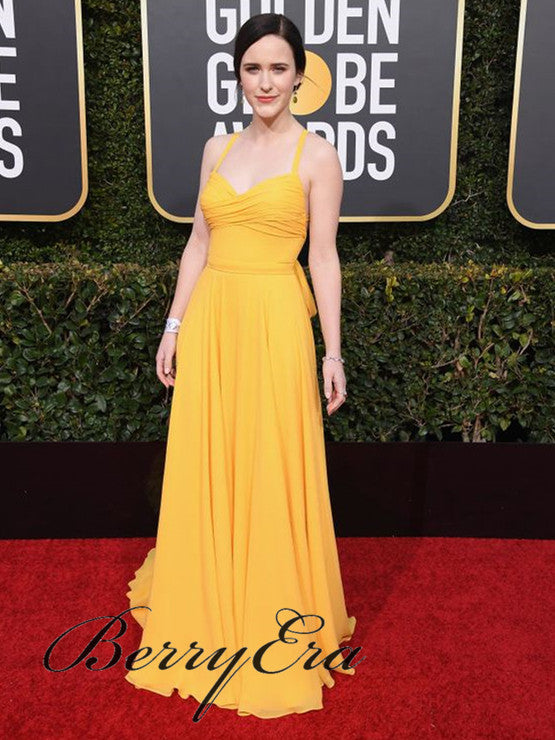 Rachel Brosnahan 76th Golden Globe Awards Yellow Gown, Chiffon Long Prom Dresses