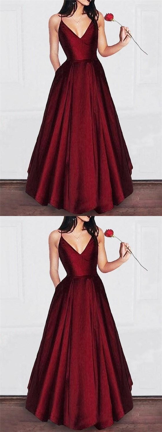 Simple Elegant Dark Red Long A-line Satin Prom Dresses Berryera Simple Elegant Dark Red Long A-line Satin Prom Dresses Berryera