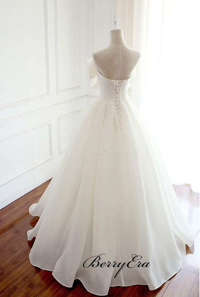 Sweetheart A-line Chiffon Wedding Dresses, Modest Wedding Dresses With Bow