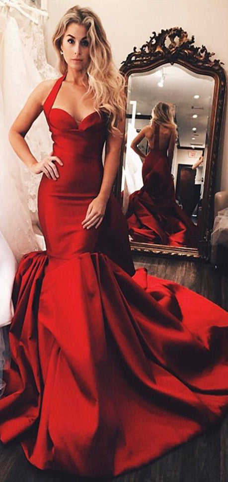 Modern Red Stain Wedding Dresses, Mermaid Wedding Dresses, Chic Long Bridal Gown