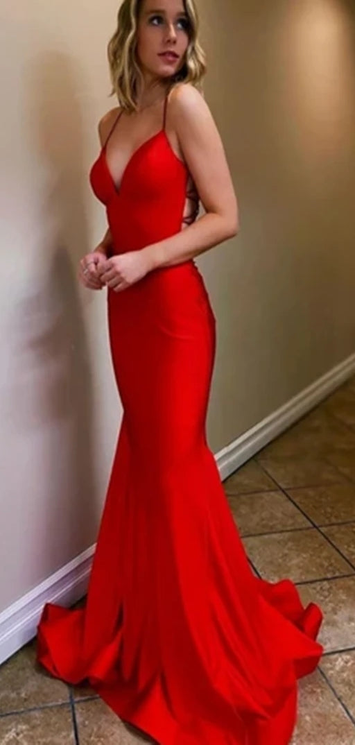 Sexy Long Mermaid Red Prom Dresses, Lace Up Prom Dresses, 2020 Prom Dresses