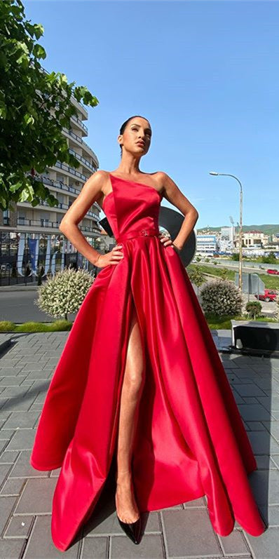 Strapless Long A-line Red Satin Prom Dresses, Simple Elegant Prom Dres Berryera Strapless Long A-line Red Satin Prom Dresses, Simple Elegant Prom Dres Berryera