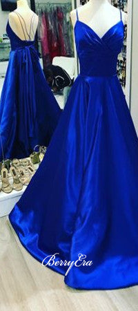 A-line Royal Blue Long Prom Dresses, Simple Elegant Prom Dresses