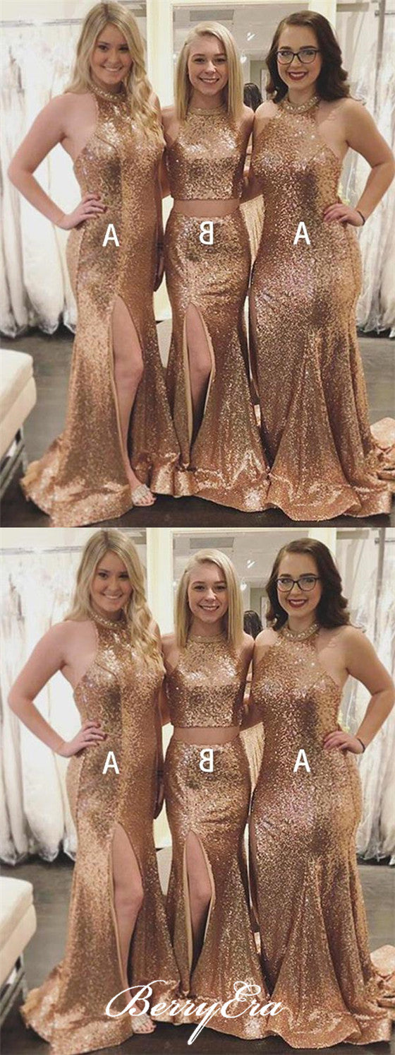 Mismatched Gold Sequin Bridesmaid Dresses, Shiny Bridesmaid Dresses, Bridesmaid Dresses