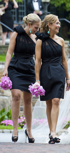 One Shoulder Short Black Bridesmaid Dresses