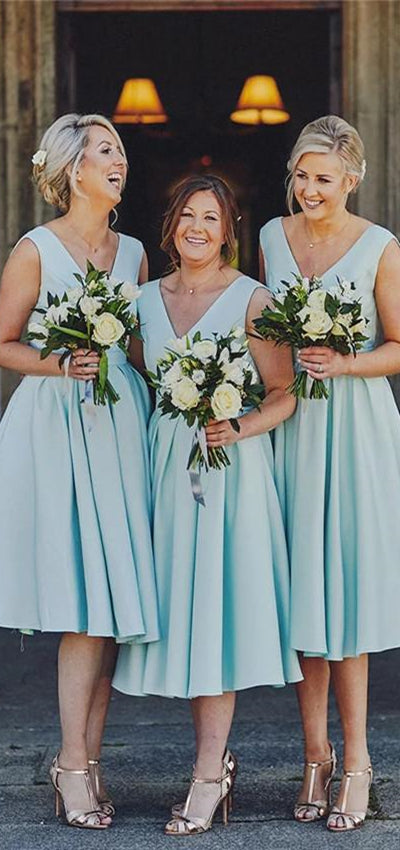 V-neck Short Blue Bridesmaid Dresses, Lovely Bridesmaid Dresses, Simple Bridesmaid Dresses