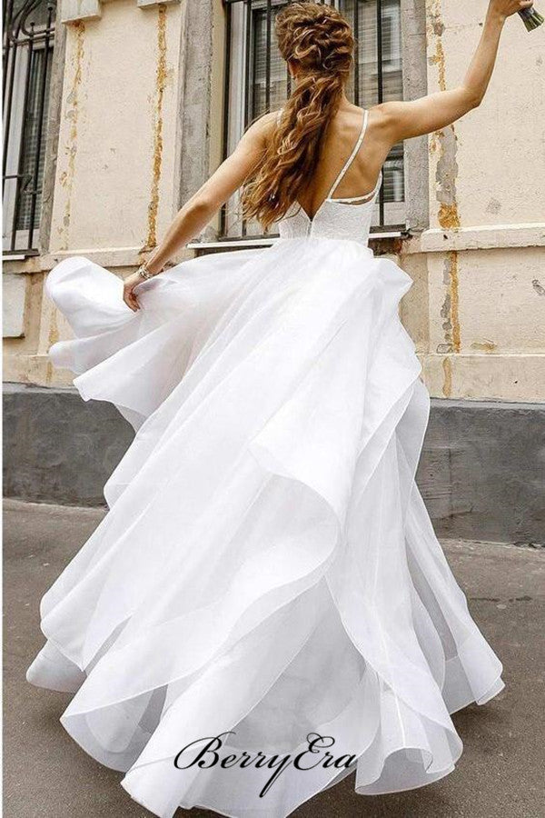 Fashion A-line Straps Wedding Dresses, Elegant Organza Bridal Gowns