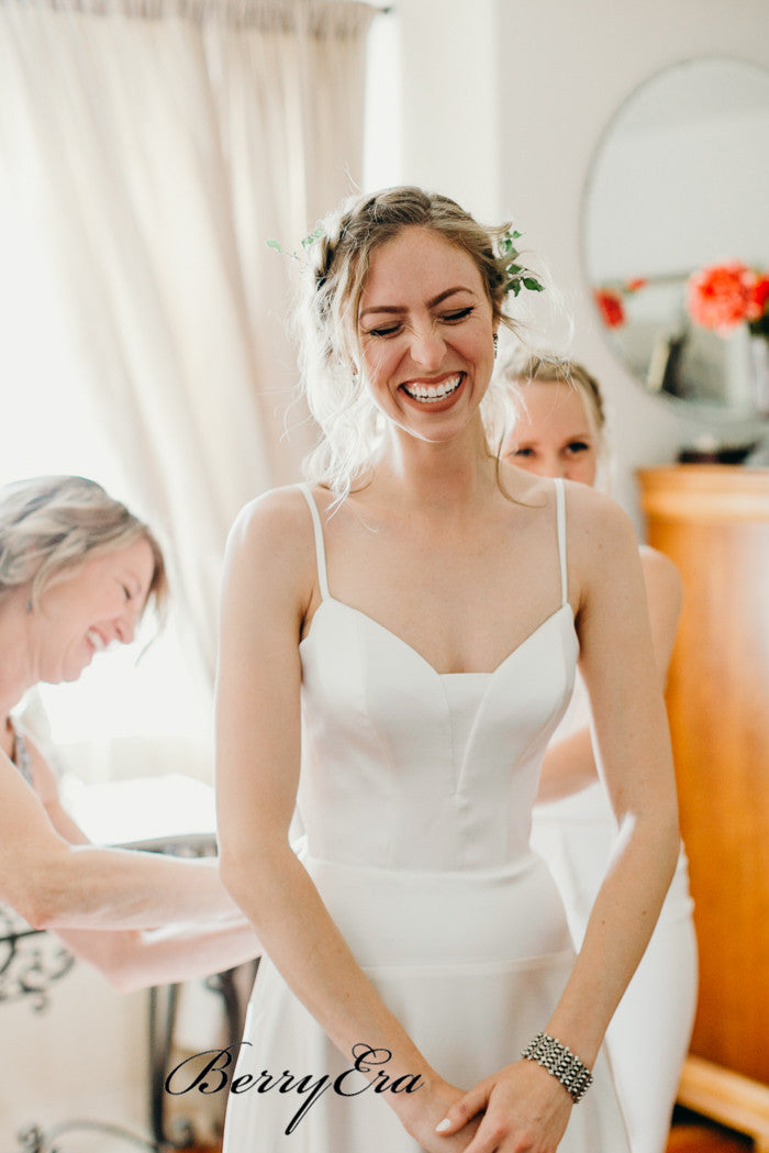 Simple Spaghetti Straps Wedding Dresses, Popular Cheap Bridal Gowns