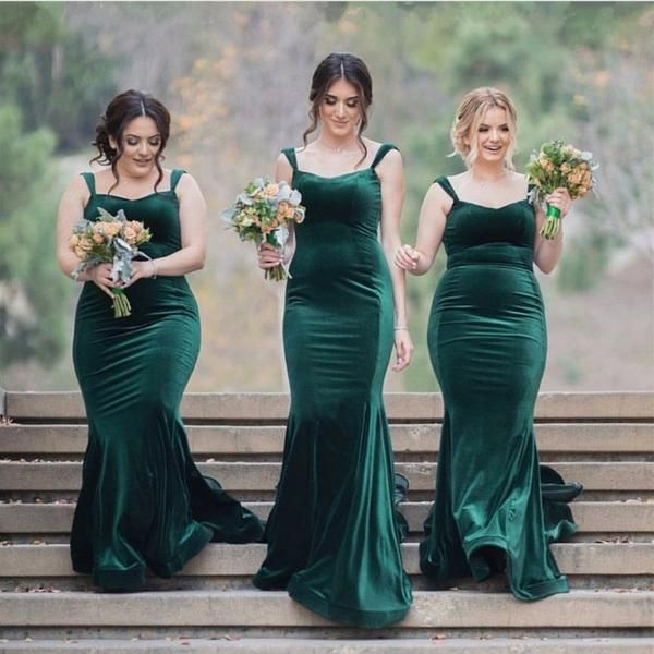 Dark Green Velvet Bridesmaid Dress with Slit – AnnaCustomDress