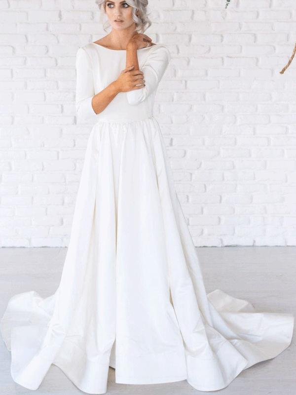 Long Sleeves Jersey Simple Design Wedding Dresses