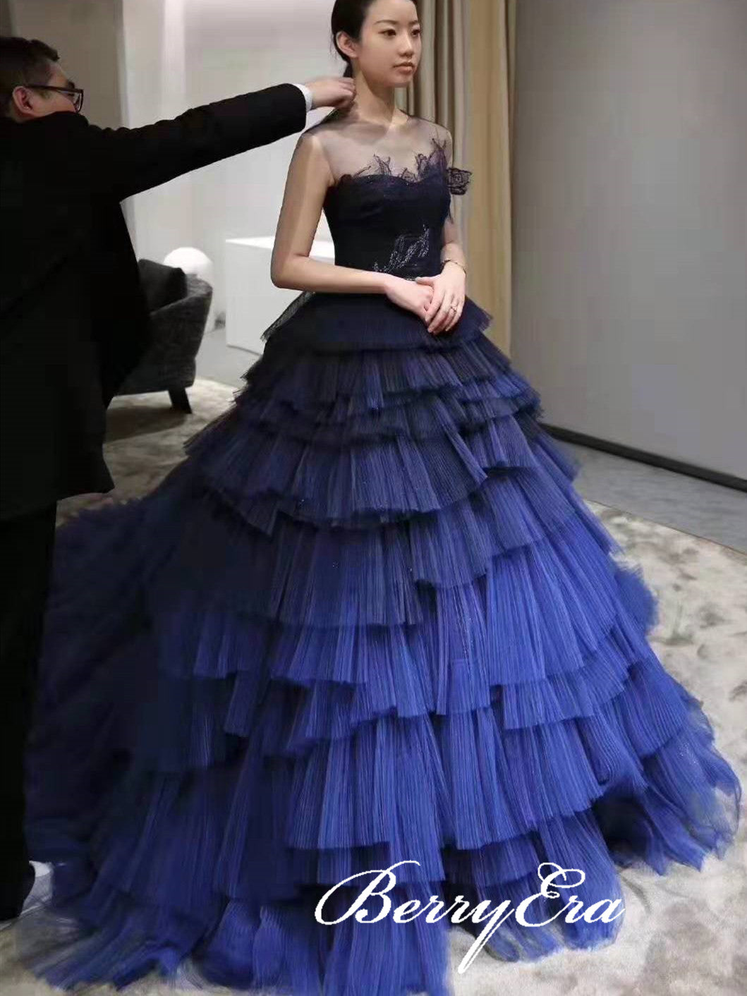 Special Gradient Blue Tulle Lace Wedding Dresses, Gorgeous Wedding Bal Berryera Special Gradient Blue Tulle Lace Wedding Dresses, Gorgeous Wedding Bal Berryera