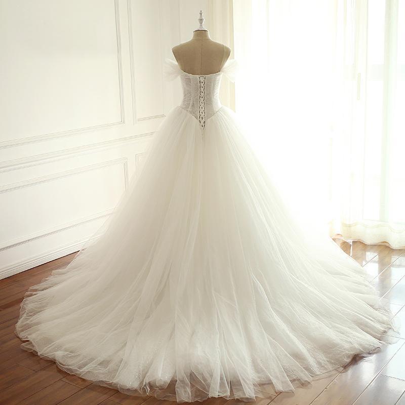 Off Shoulder Lace Tulle Long Wedding Dresses
