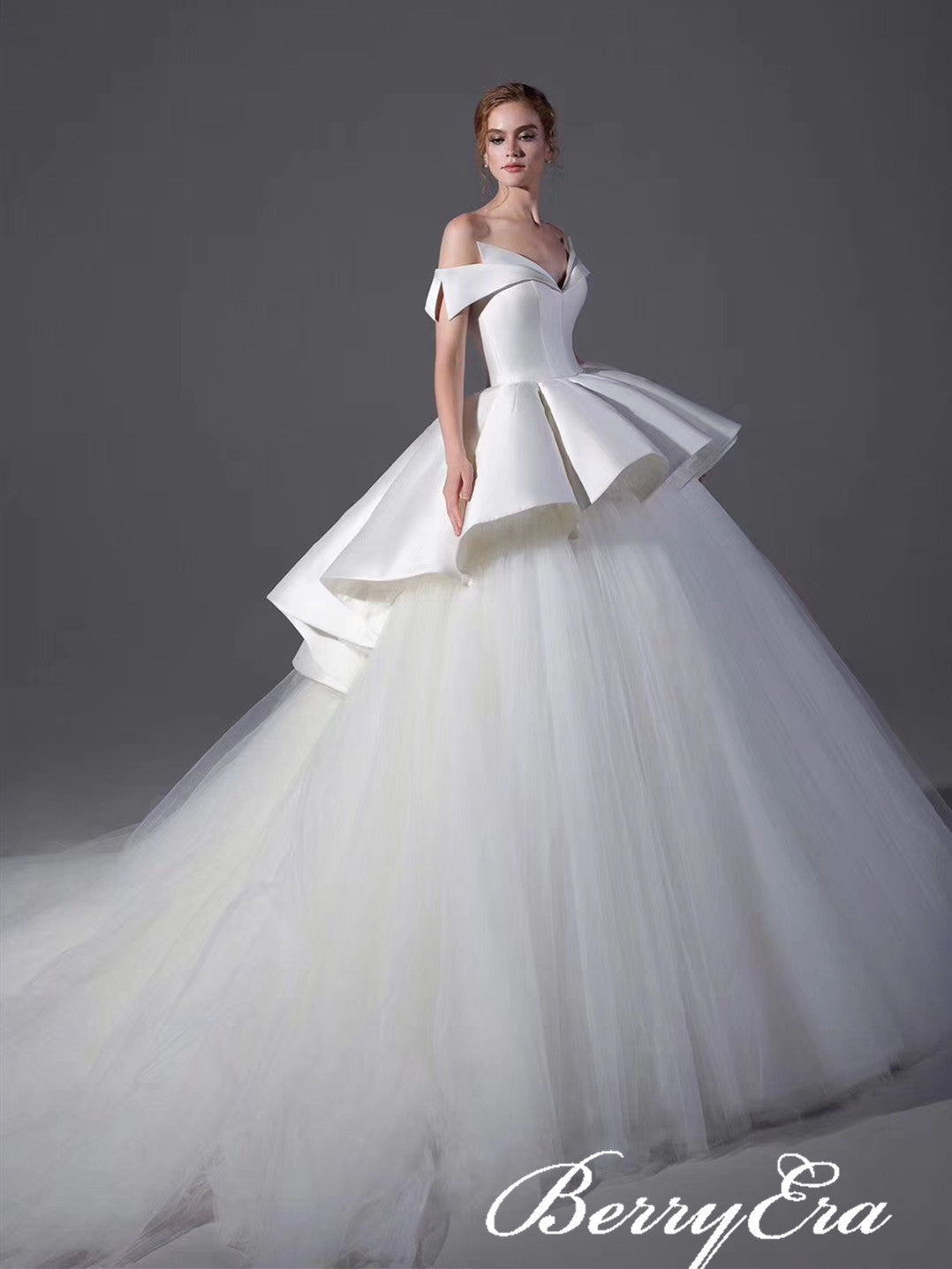 Off Shoulder Long Ball Gown Wedding Dresses, Ivory Wedding Dresses, Bridal Gown