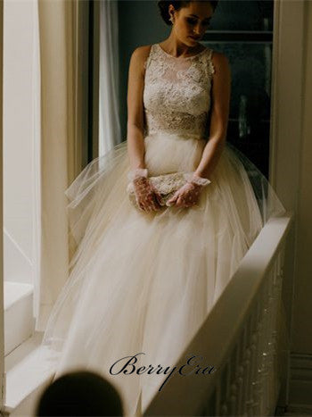 2 Pieces Lace Top Fluffy Tulle Skirt Wedding Dresses, Gorgeous Wedding Dresses, Bridal Gown