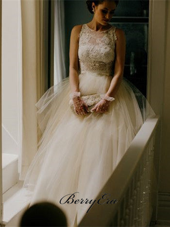 Pieces Lace Top Fluffy Tulle Skirt Wedding Dresses, Gorgeous
